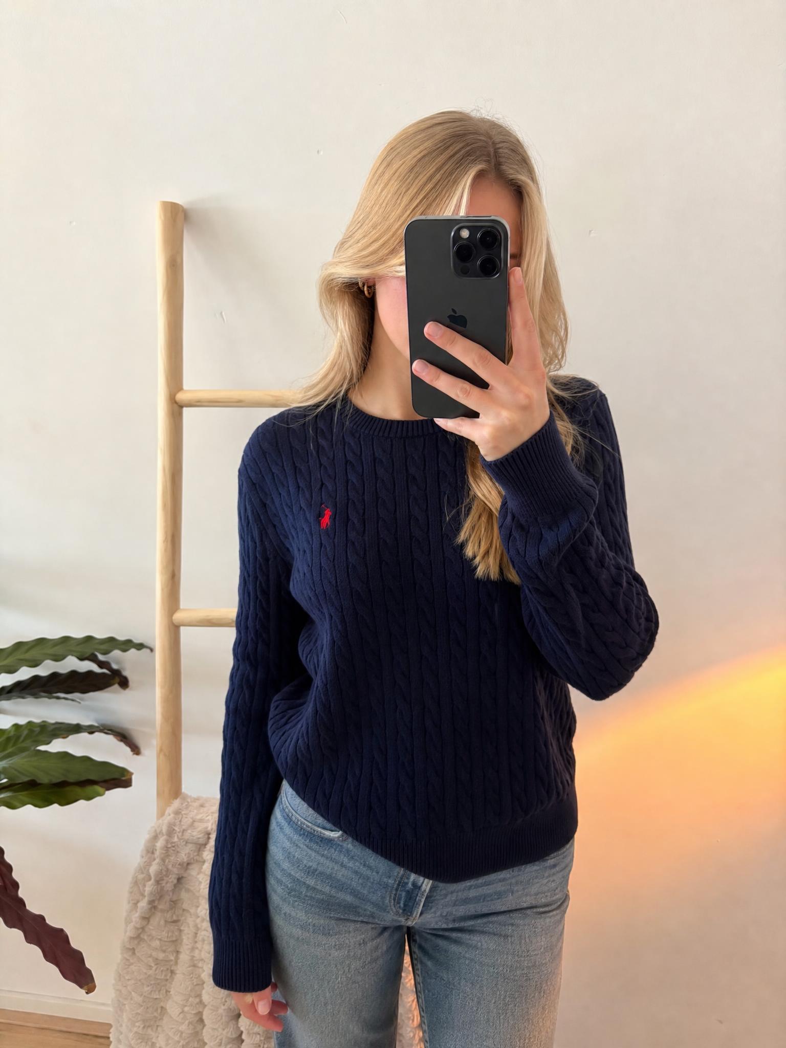 Polo Ralph Lauren Navy Cable Knit Jumper with Pony Logo