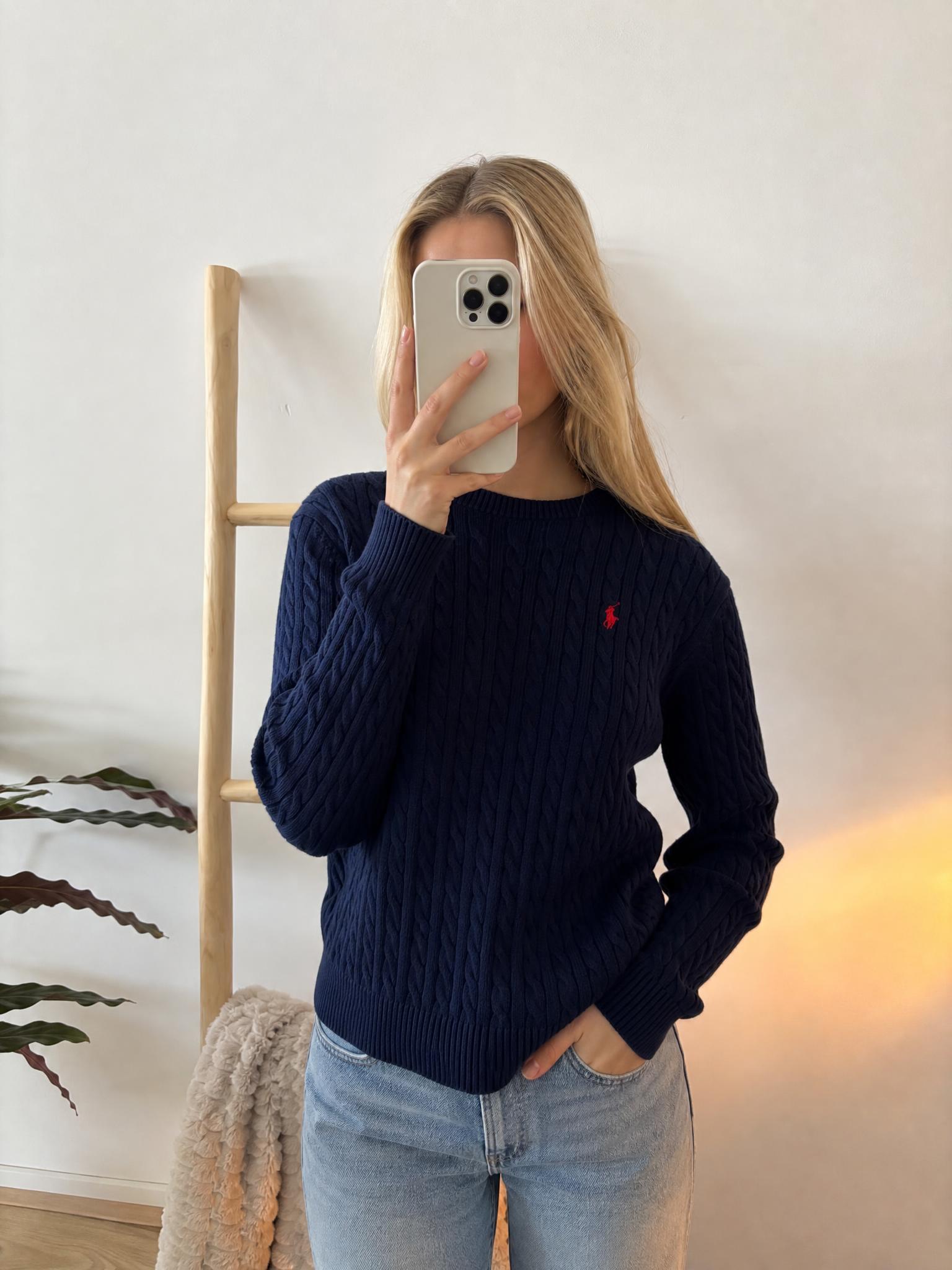 Polo Ralph Lauren Navy Cable Knit Crew Neck Jumper