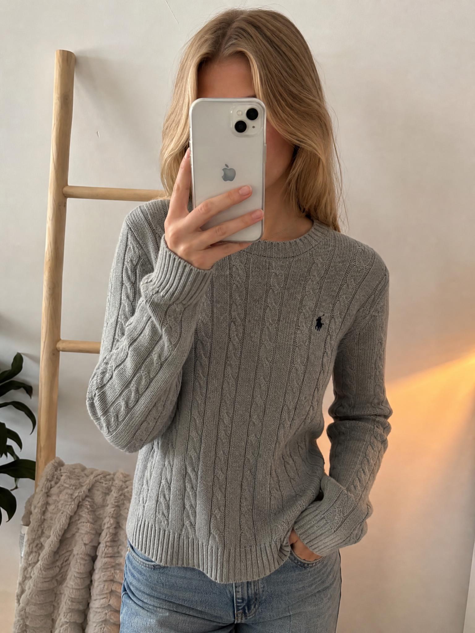 Polo Ralph Lauren Grey Cable Knit Jumper – Very Good