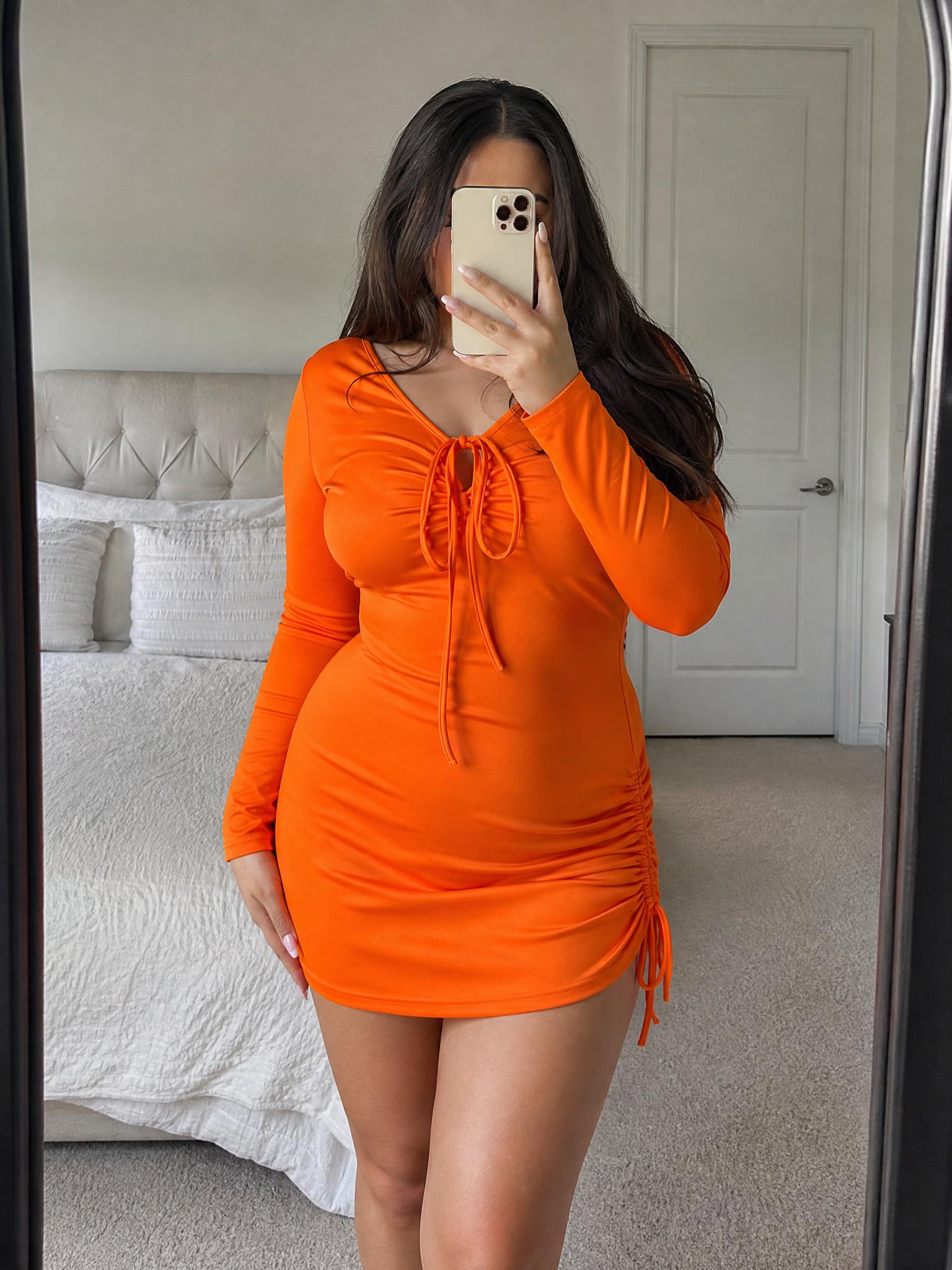 SIMMI orange tie-front ruched mini dress size S new