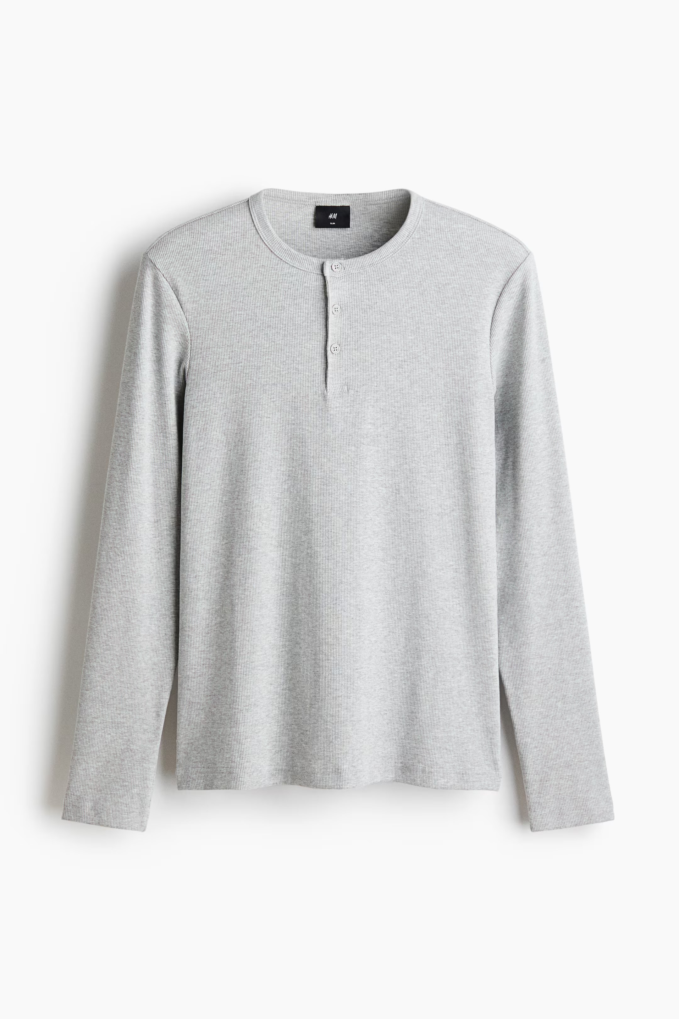 H&M, SLIM-FIT RIBBED COTTON HENLEY SHIRT