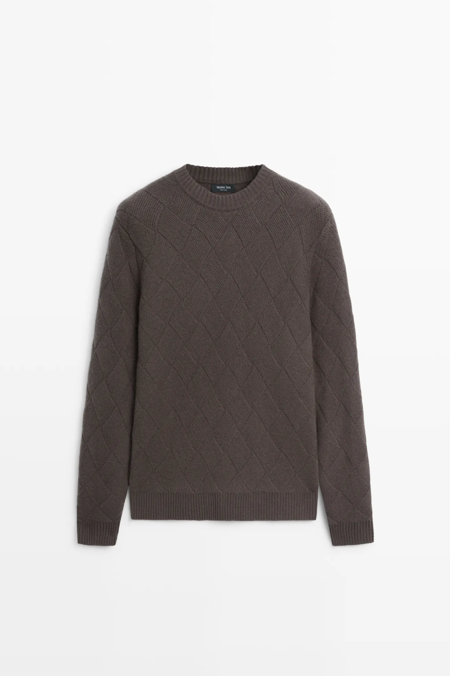 massimo dutti, WOOL BLEND KNIT SWEATER WITH DIAMOND TEXTURE