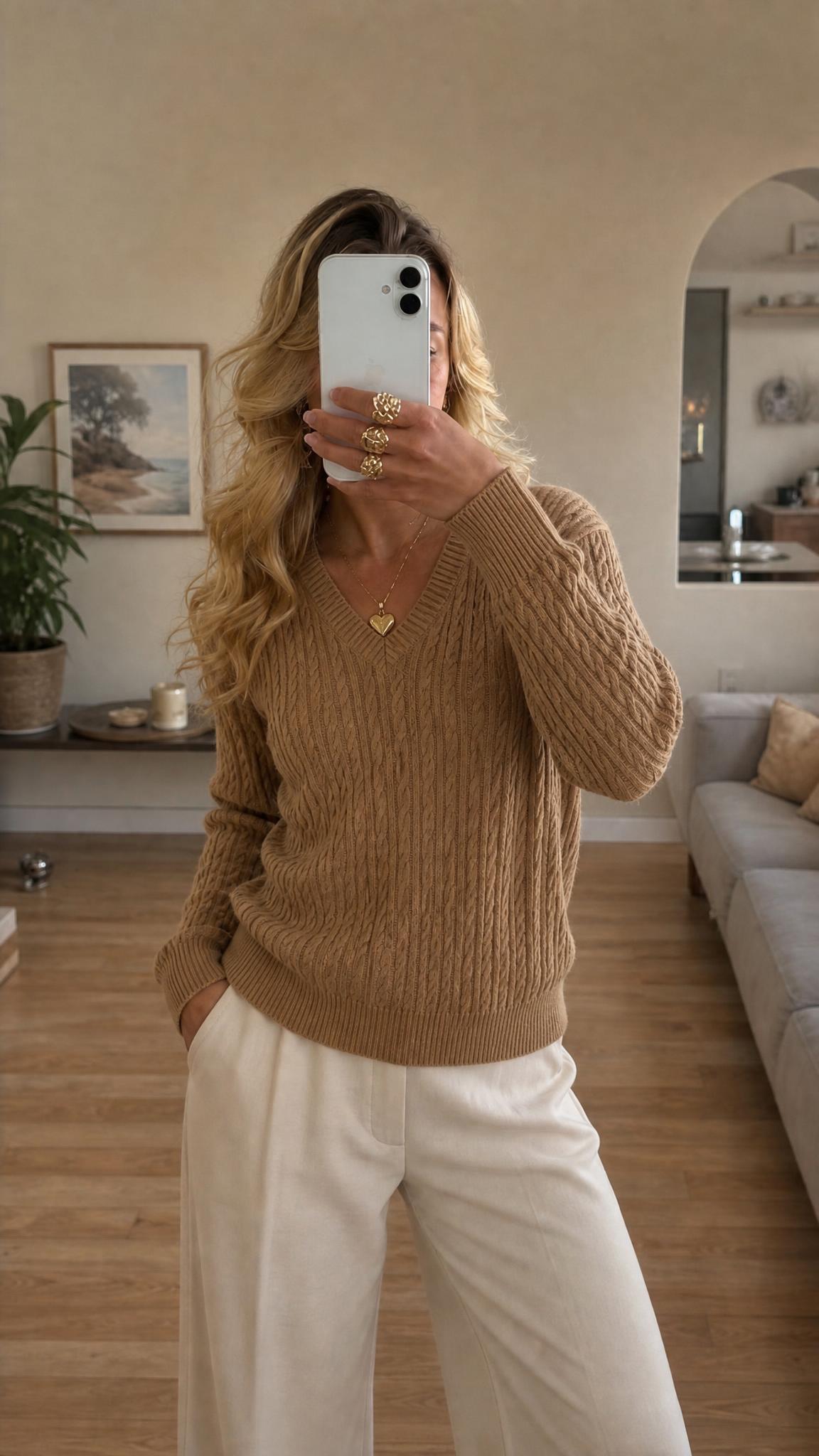 Holland Cooper Cable Knit V-Neck Jumper M New