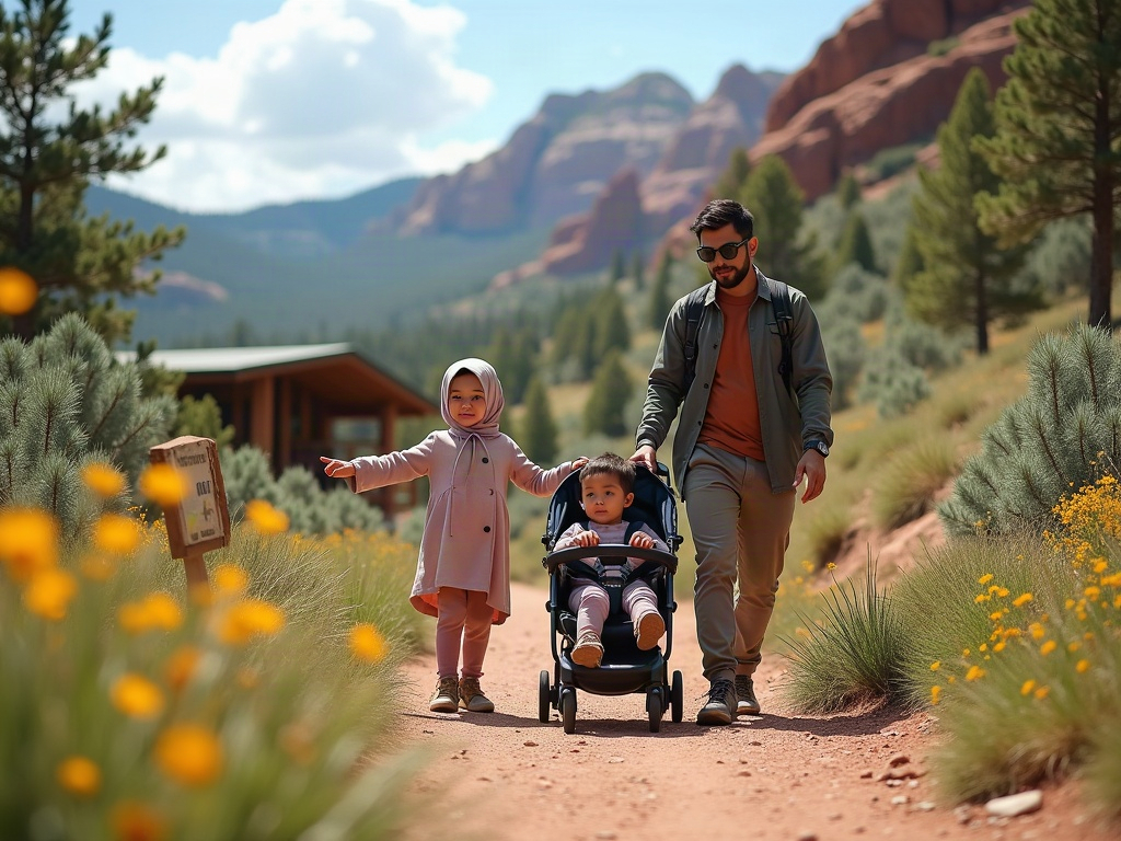 A family successfully navigating a minor obstacle on a wilderness trail, illustrating resilience and teamwork.