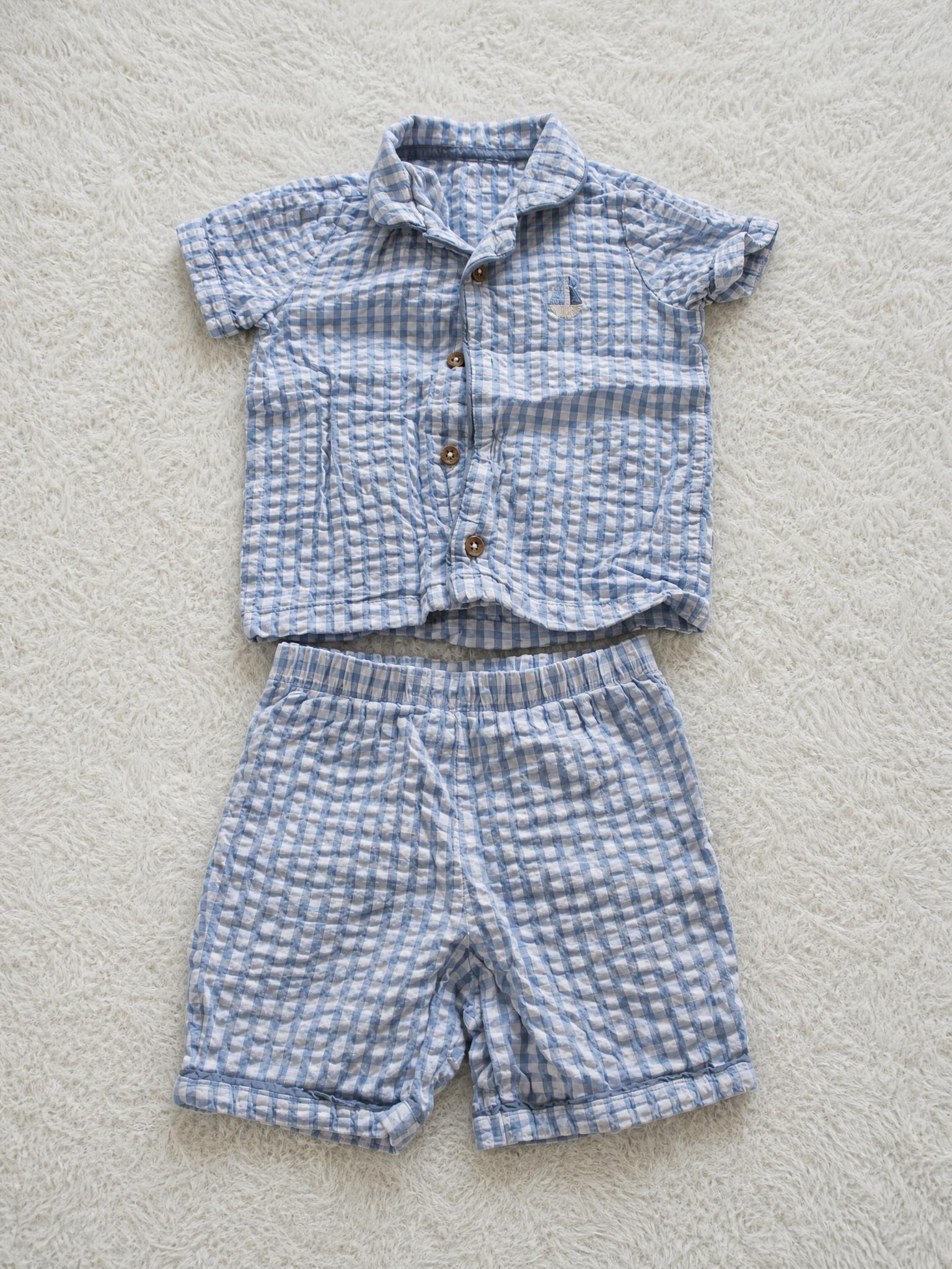 Kids Blue Check Shirt & Shorts Set – Very Good Condition