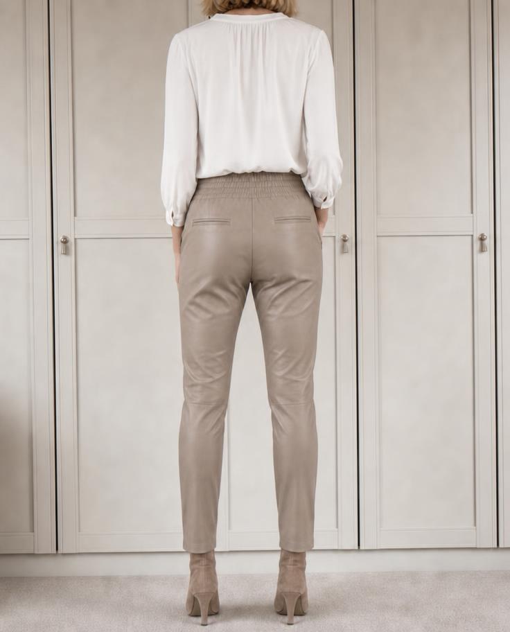 Taupe beige high-waisted tapered trousers