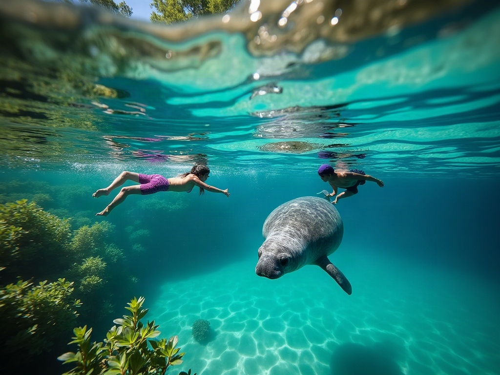 Child safely wearing a personal flotation device (PFD) during a family freshwater vacation.