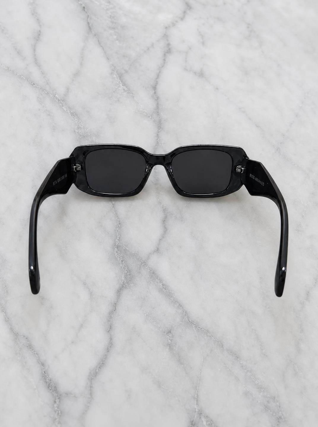 Black Oversized Rectangular Sunglasses – Glossy Thick Frame