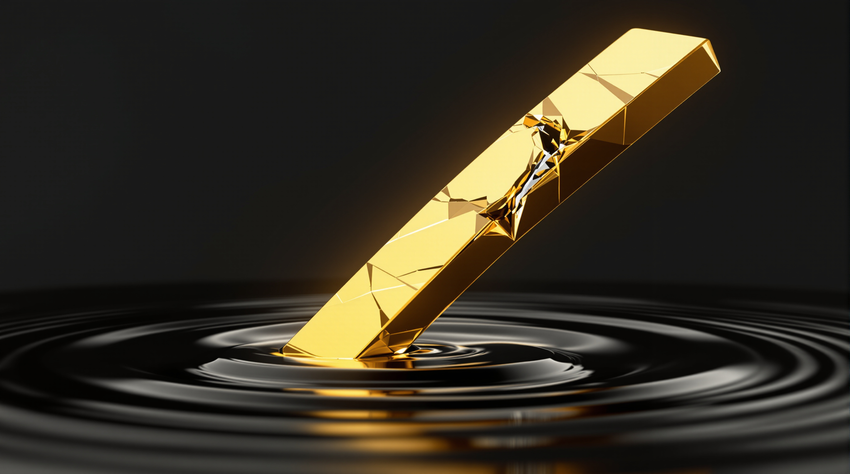 glossy black oil droplet on a reflective surface, a single faceted gold upward diagonal bar, and an unbranded silver coin with a hairline fracture — editorial cover artwork for the Knightron story on Equities Edge Higher As Oil Jumps 3% On Middle East Tensions