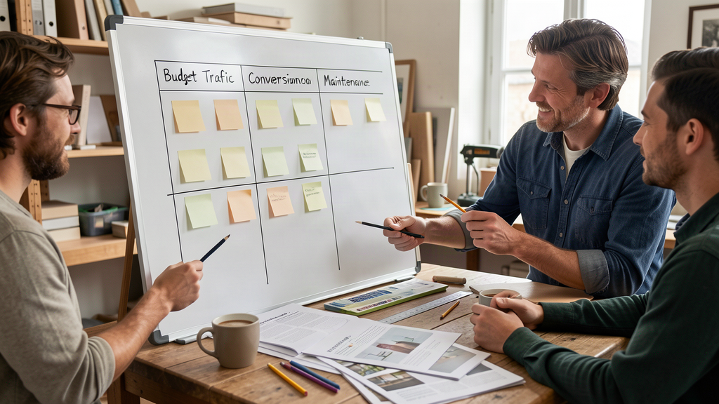 Tableau de priorisation pour comparer budget trafic conversion et maintenance avant de choisir une agence web