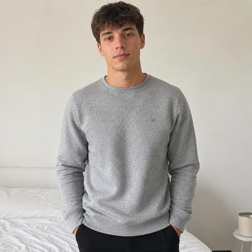 Grey marl crew neck sweatshirt with embroidered logo – very good