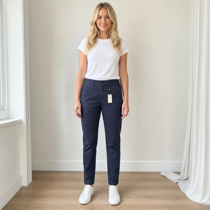Dark navy slim tapered trousers with tags