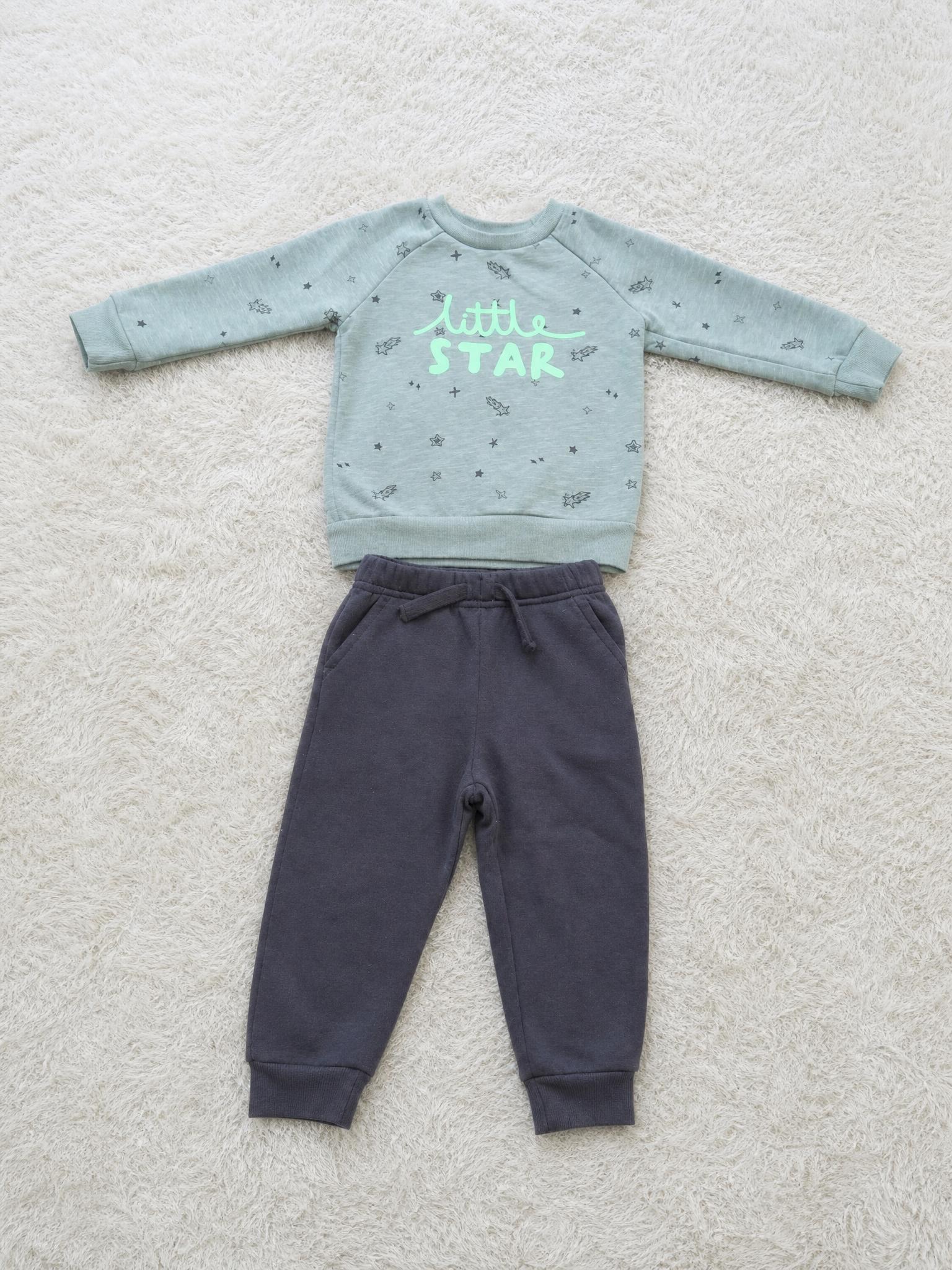 Kids Little Star Tracksuit Set Mint Sweatshirt & Grey Joggers