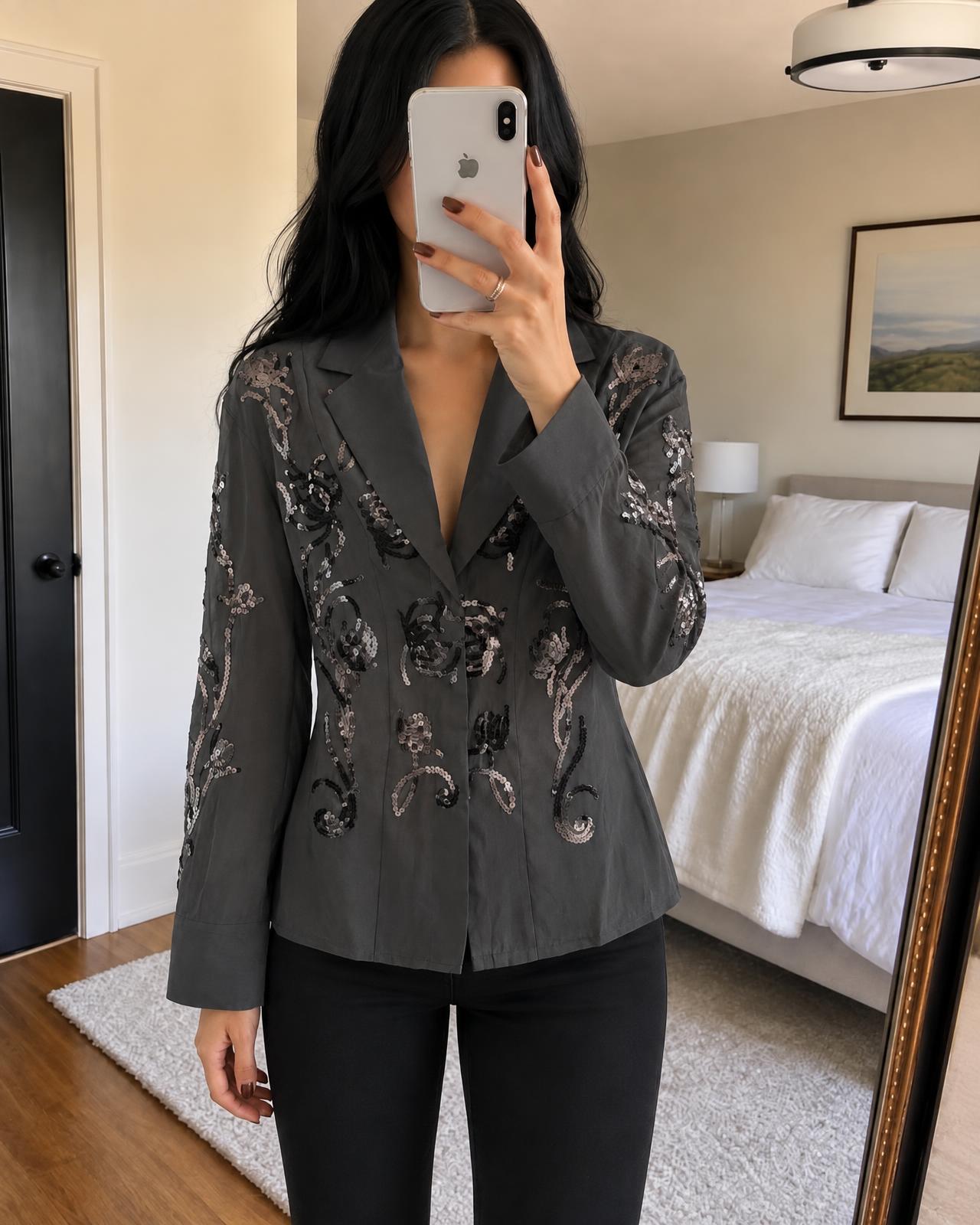 M&S Edition Charcoal Sequin Embellished Blazer