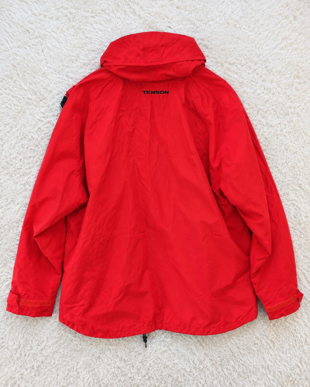 Tenson red hooded outdoor rain jacket with drawstring hem
