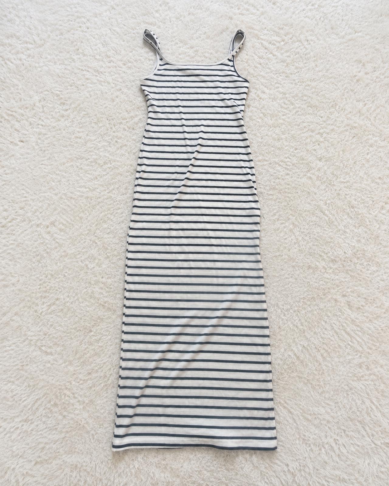 Striped ribbed maxi dress with spaghetti straps