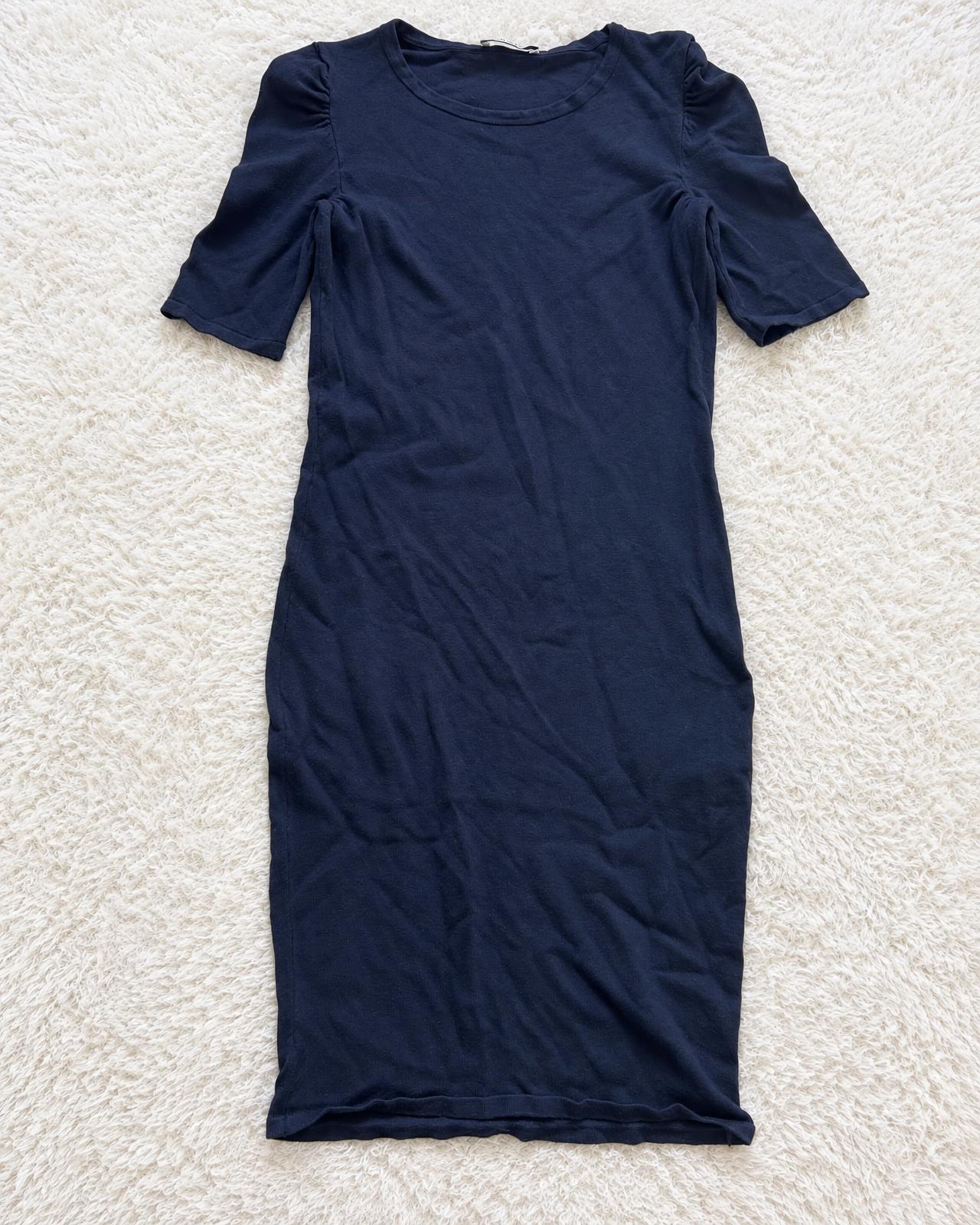 Black Short Sleeve T-Shirt Dress with Gathered Shoulders
