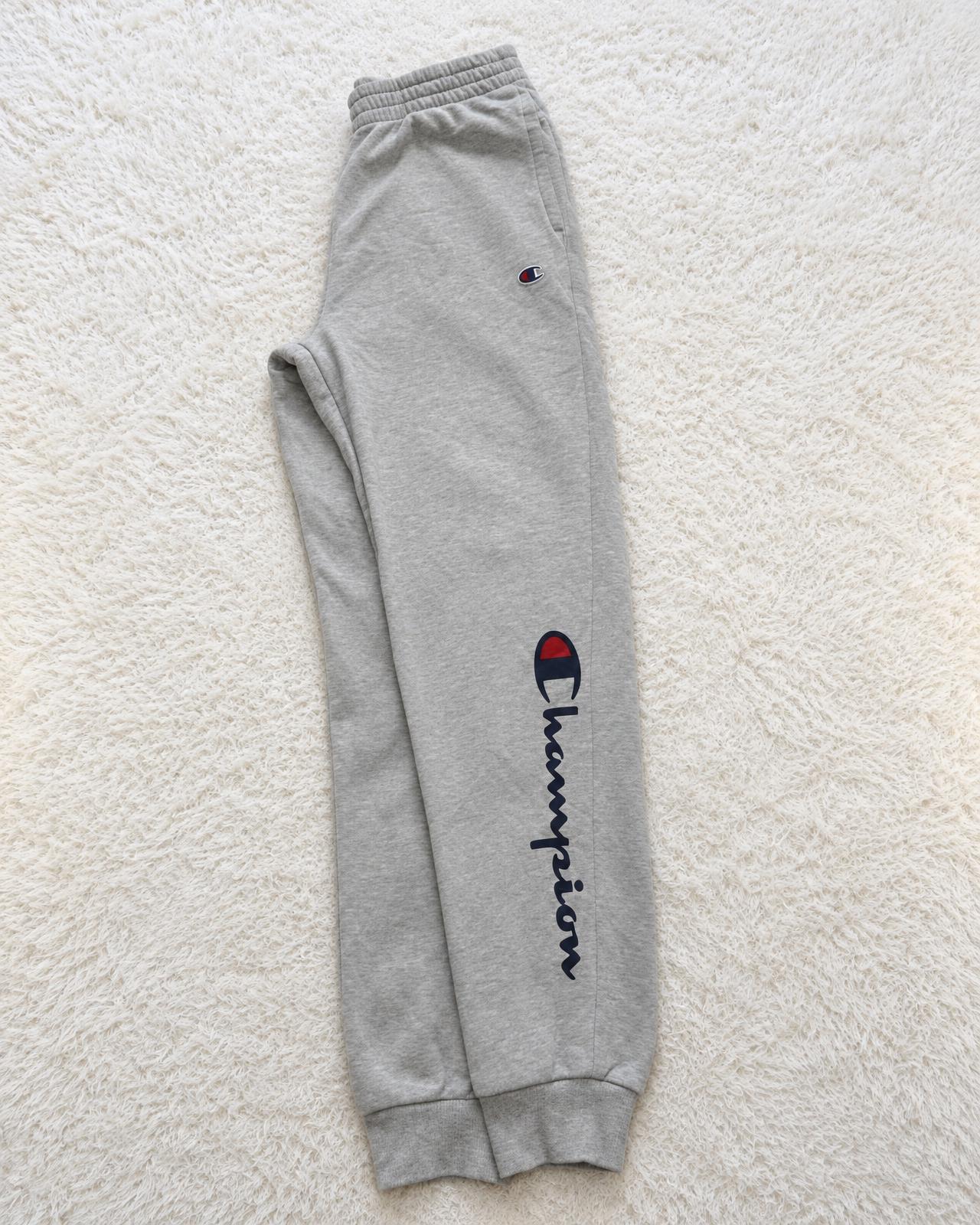 Champion Grey Logo Joggers with Script Leg Print
