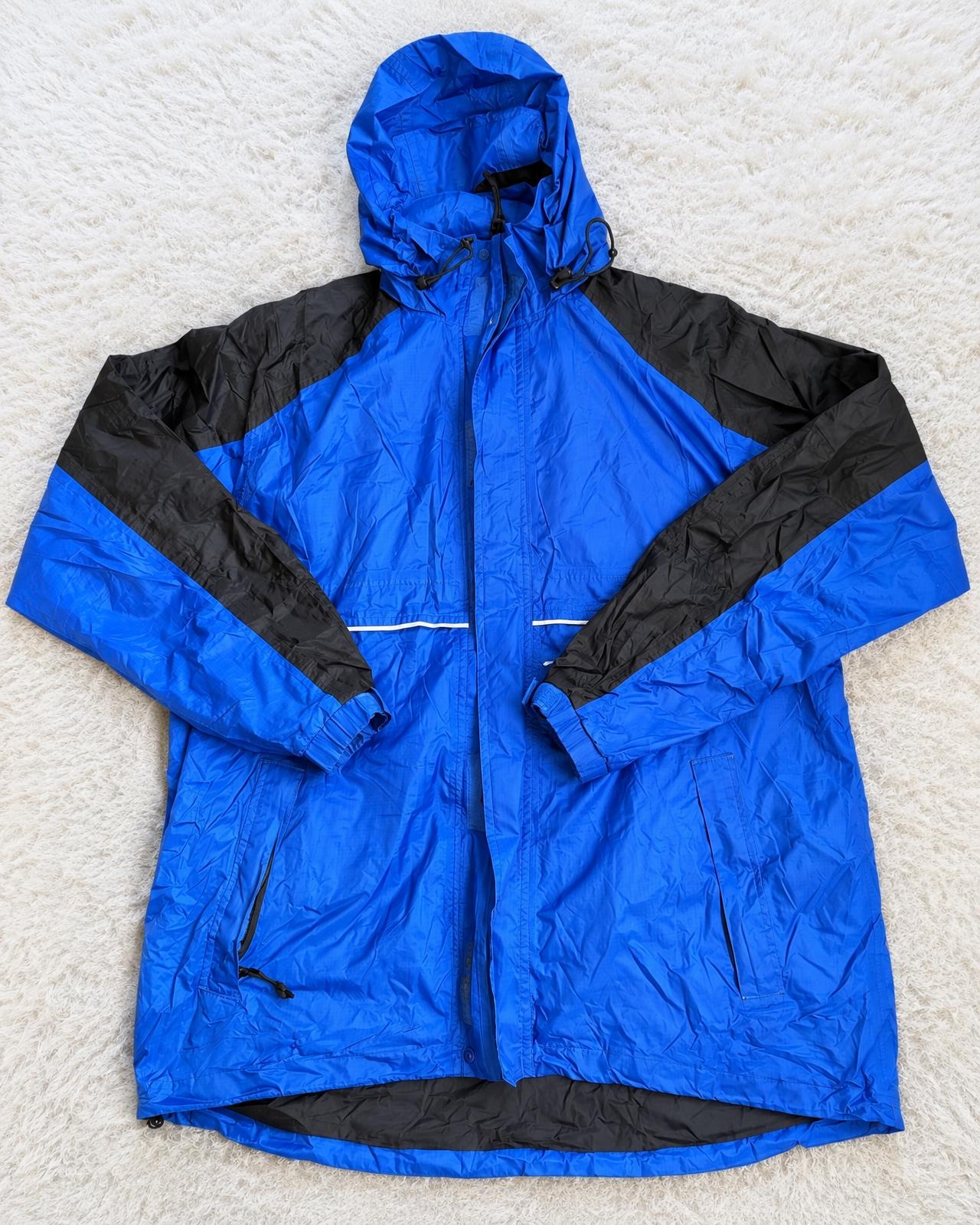 Blue & Black Hooded Waterproof-Style Outdoor Jacket