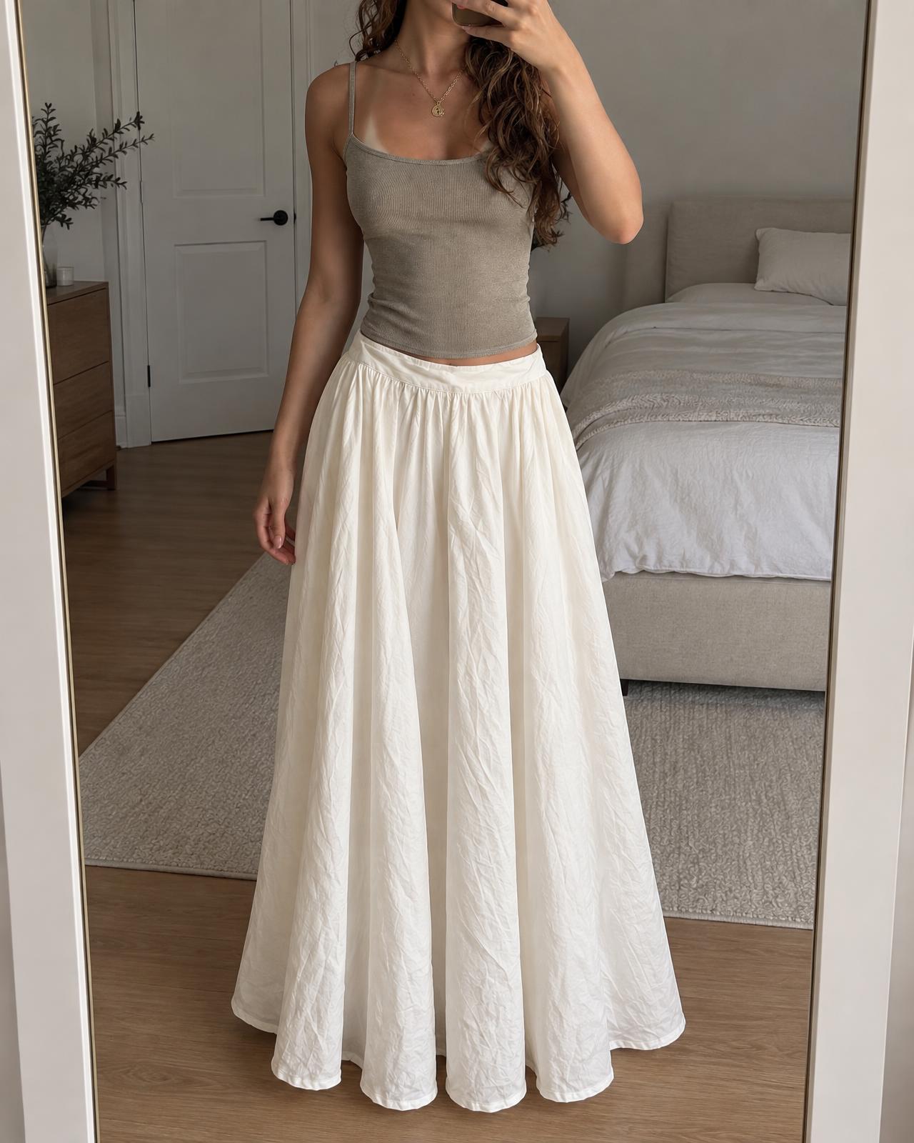Ivory crinkle maxi skirt with elasticated waist