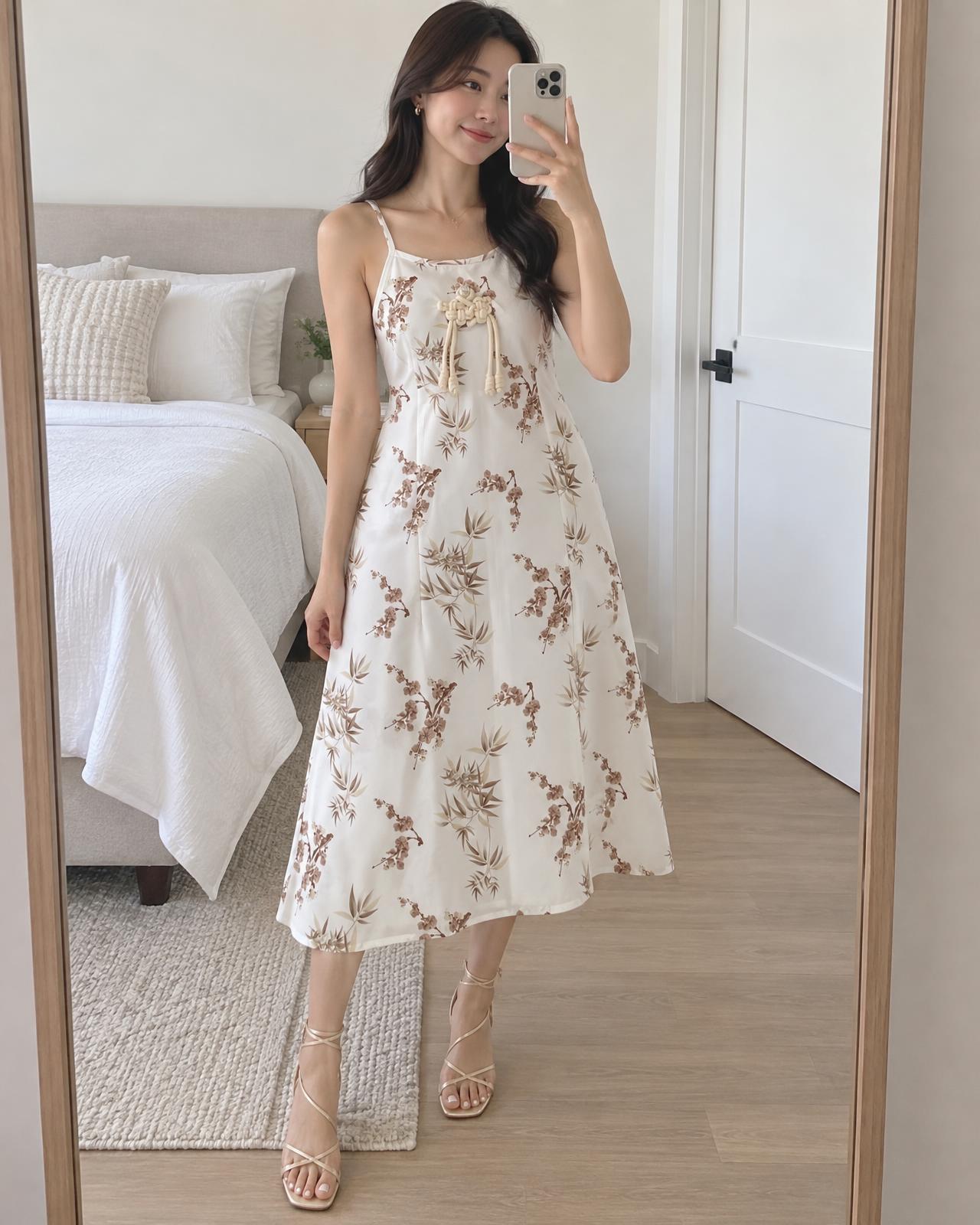 Floral strappy mini dress with braided chest detail