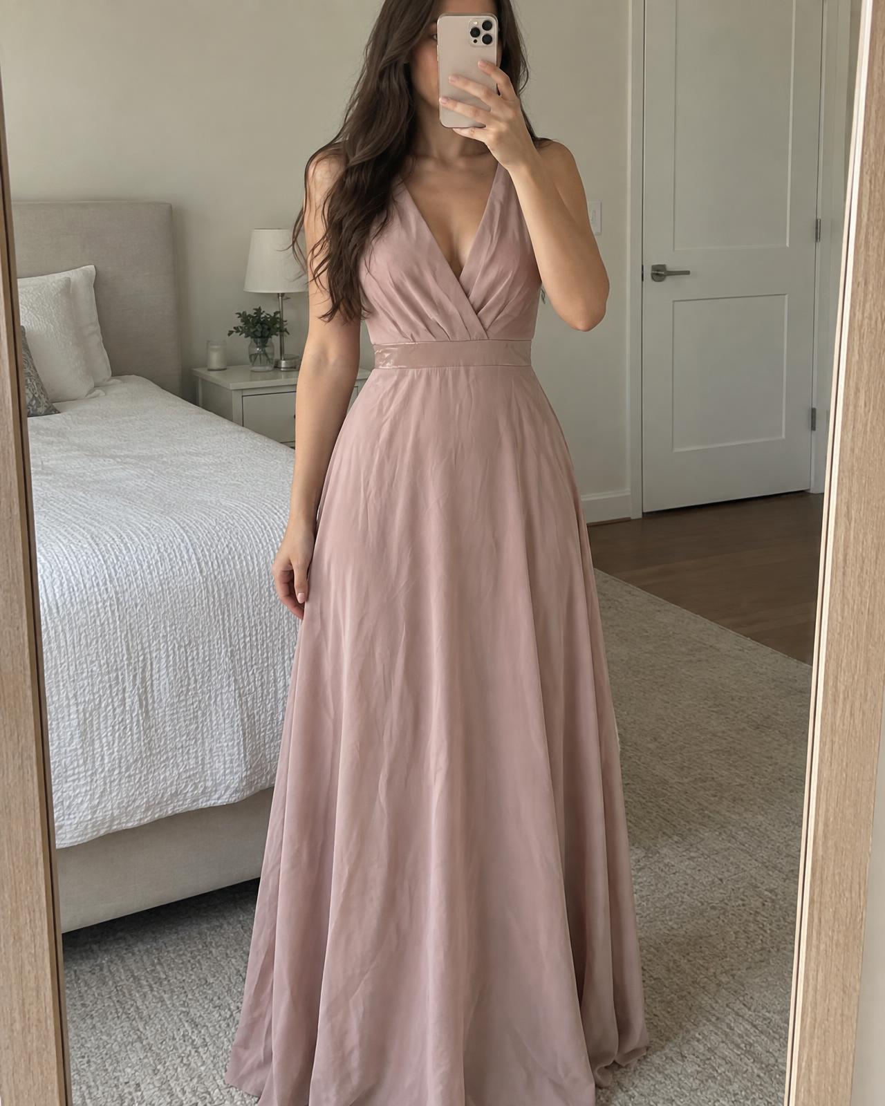 TFNC blush pink wrap maxi dress with V-neck