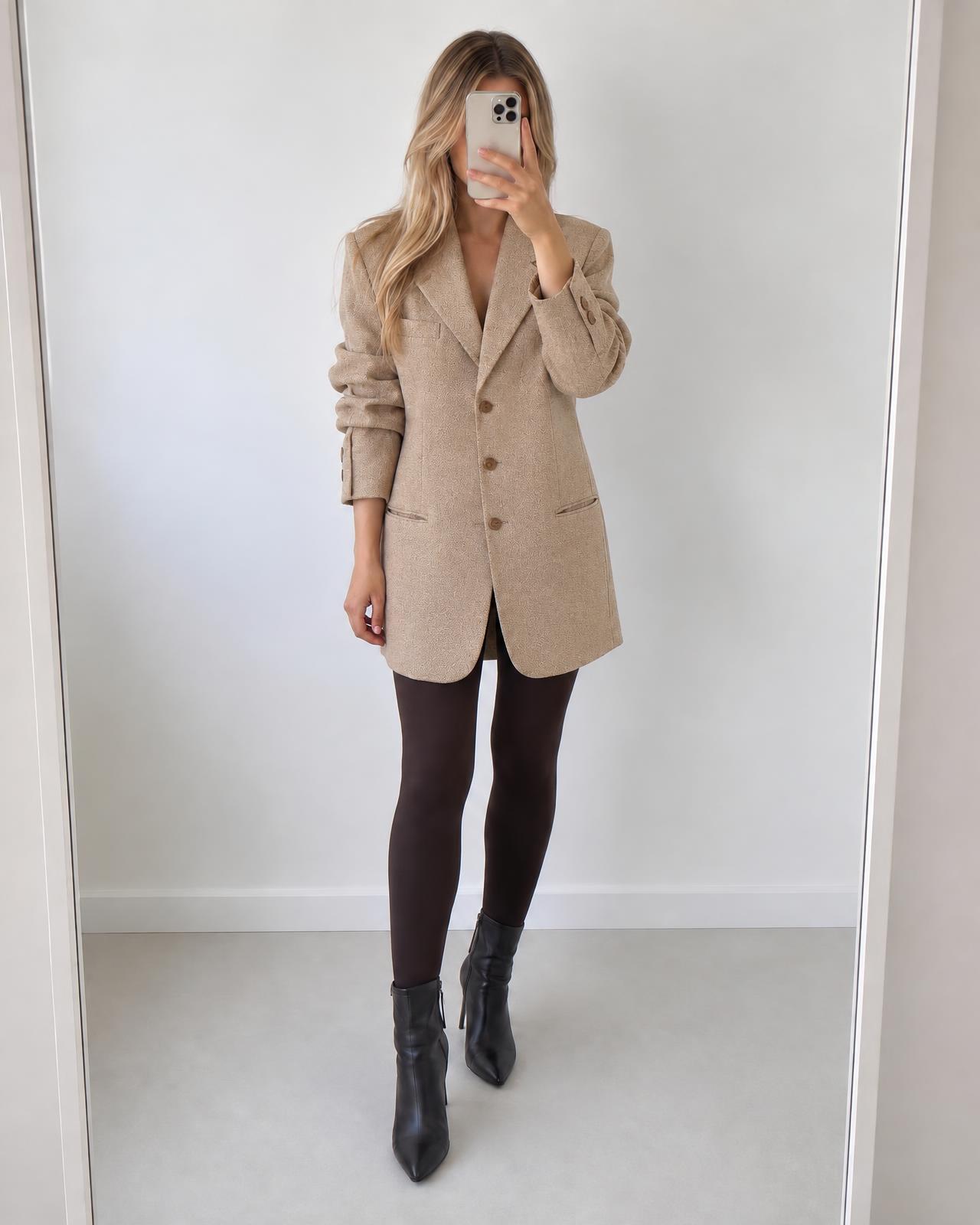 Taupe Beige Tailored Blazer with Notched Lapels