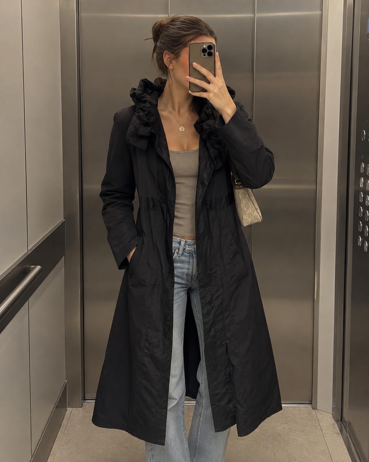 MEXX Longline Hooded Black Coat with Patterned Lining