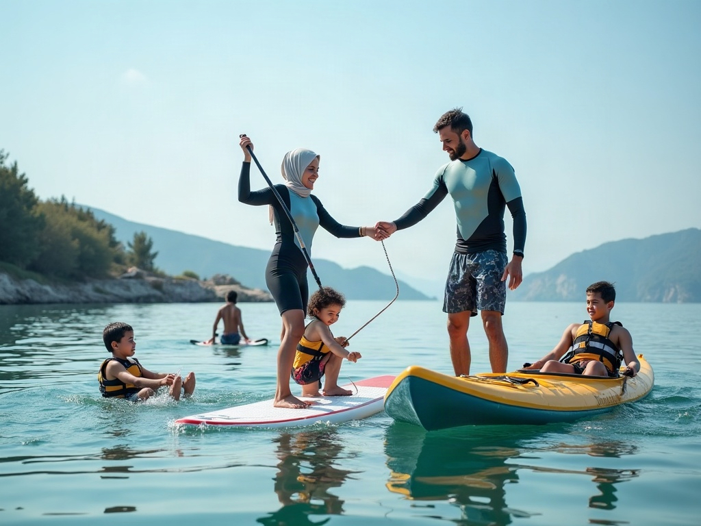 Infographic detailing best practices for environmental responsibility, such as using reef-safe sunscreen and respecting marine life, during a family vacation in protected bays.