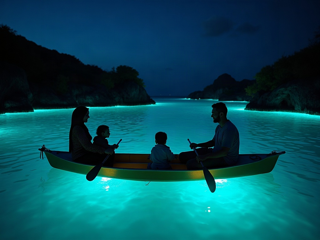 A family observing marine life from a respectful distance, emphasizing ethical tourism practices.