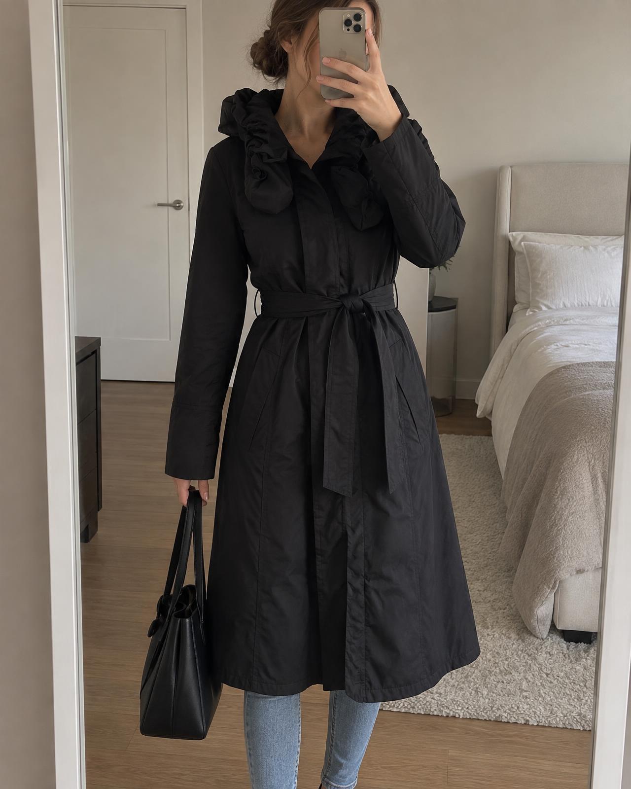 MEXX Black Longline Hooded Coat with Patterned Lining