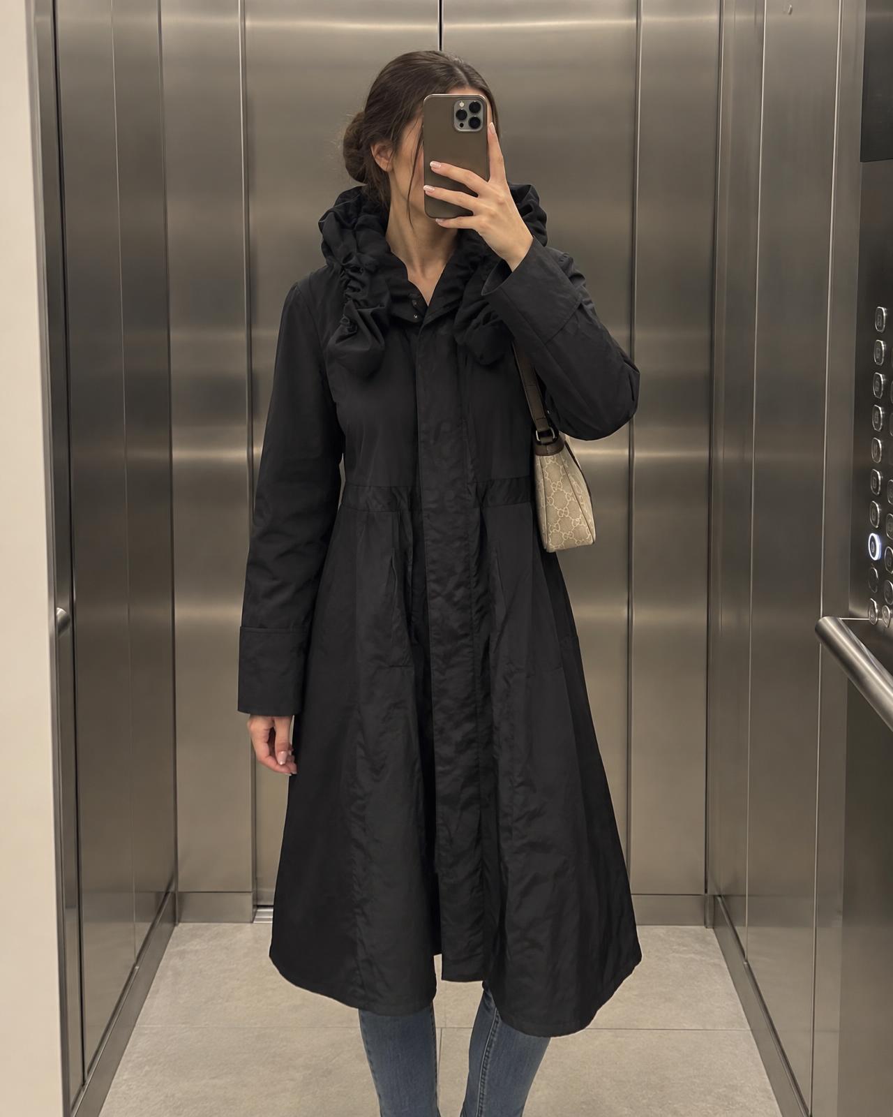 MEXX Black Longline Hooded Coat with Patterned Lining