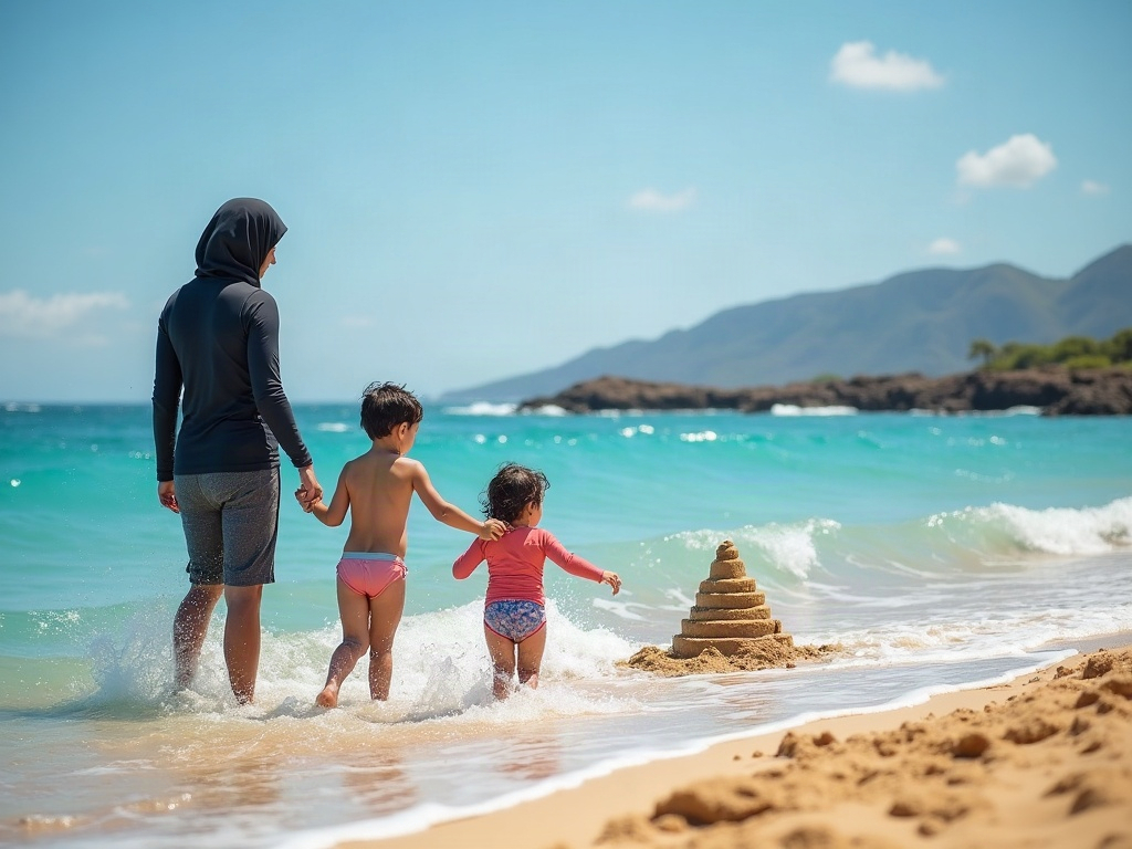 A family, including a mother, father, and a child, on a guided snorkeling tour in clear tropical waters, with a certified PADI instructor nearby, demonstrating safe and supervised reef exploration.