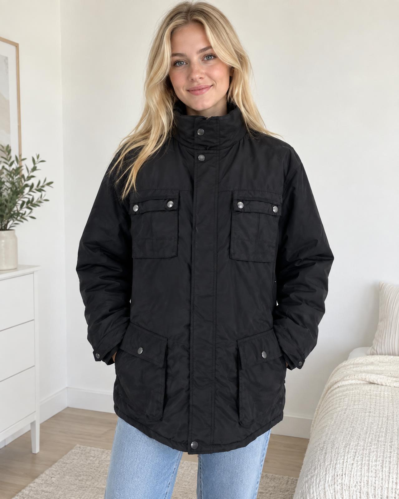 Black Longline Utility Jacket with 4 Pockets – Very Good