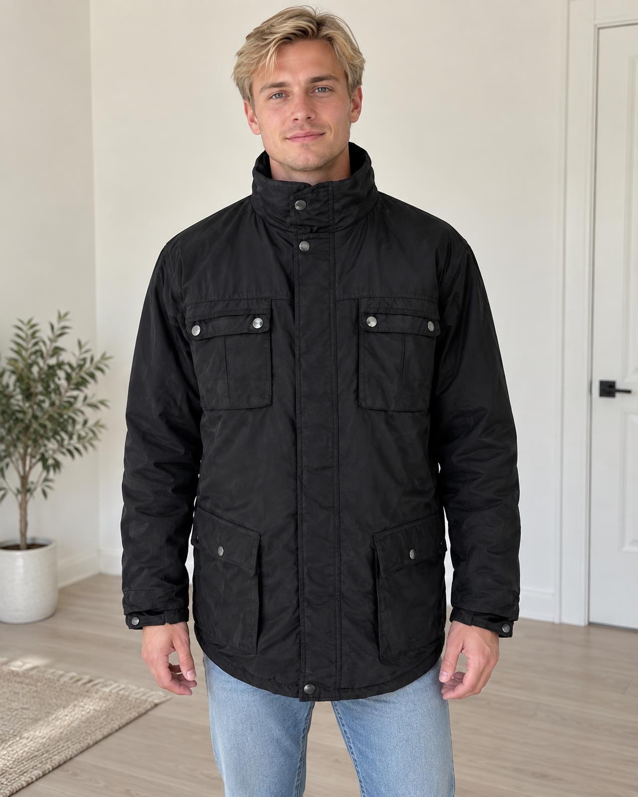 Black Padded Parka Jacket with Four Pockets – Very Good