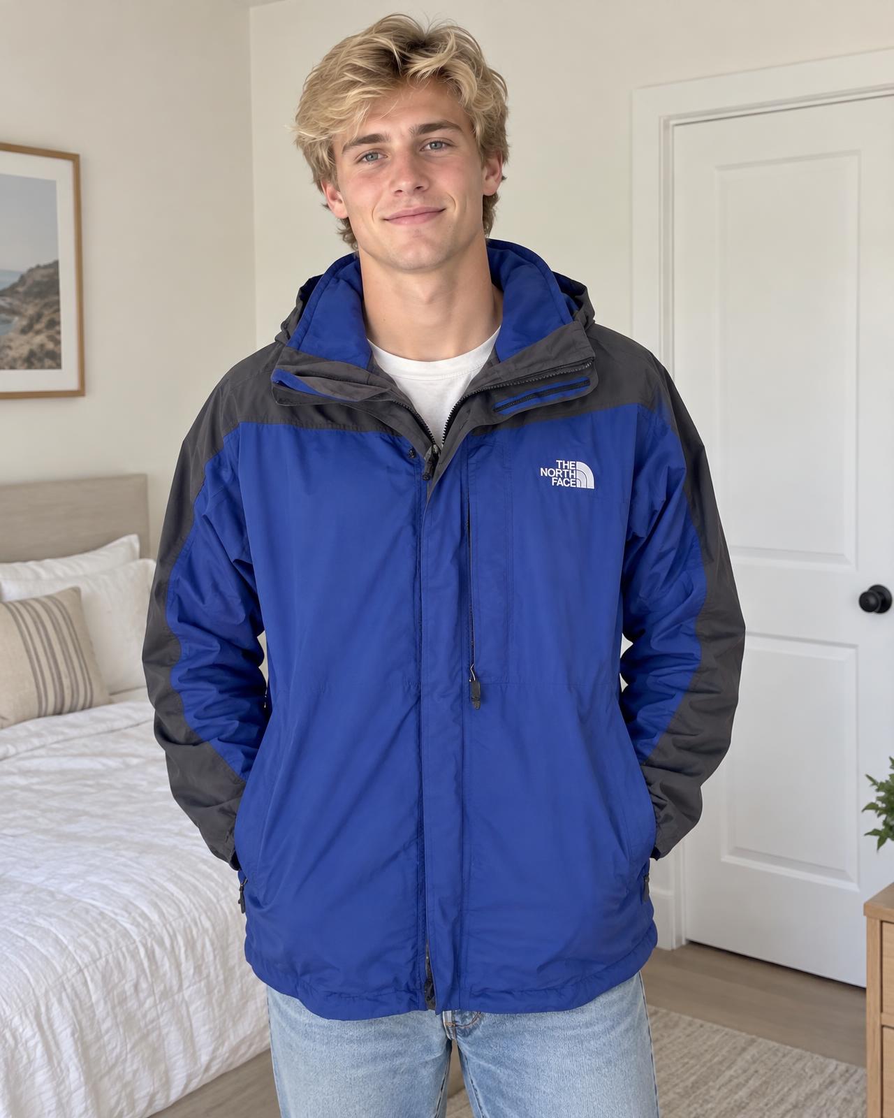 The North Face Blue Black Hooded Outdoor Jacket