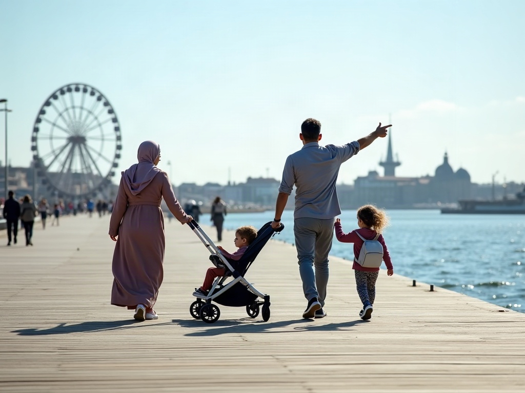 An infographic showing a decision tree for choosing a stroller-accessible beach, with criteria like 'Packed Sand', 'Mobi-Mat', 'Boardwalk', 'ADA Ramps', and 'Accessible Restrooms'.