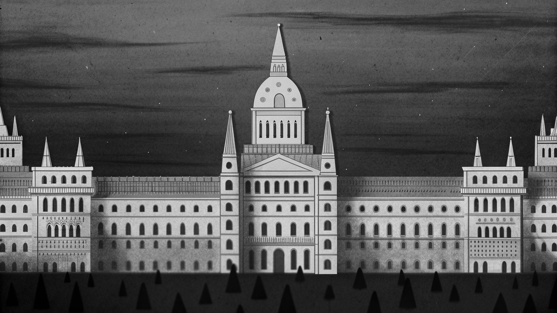 Illustration abstraite de la crise du logement en Espagne, avec des immeubles madrilènes et le Congrès des députés en arrière-plan.