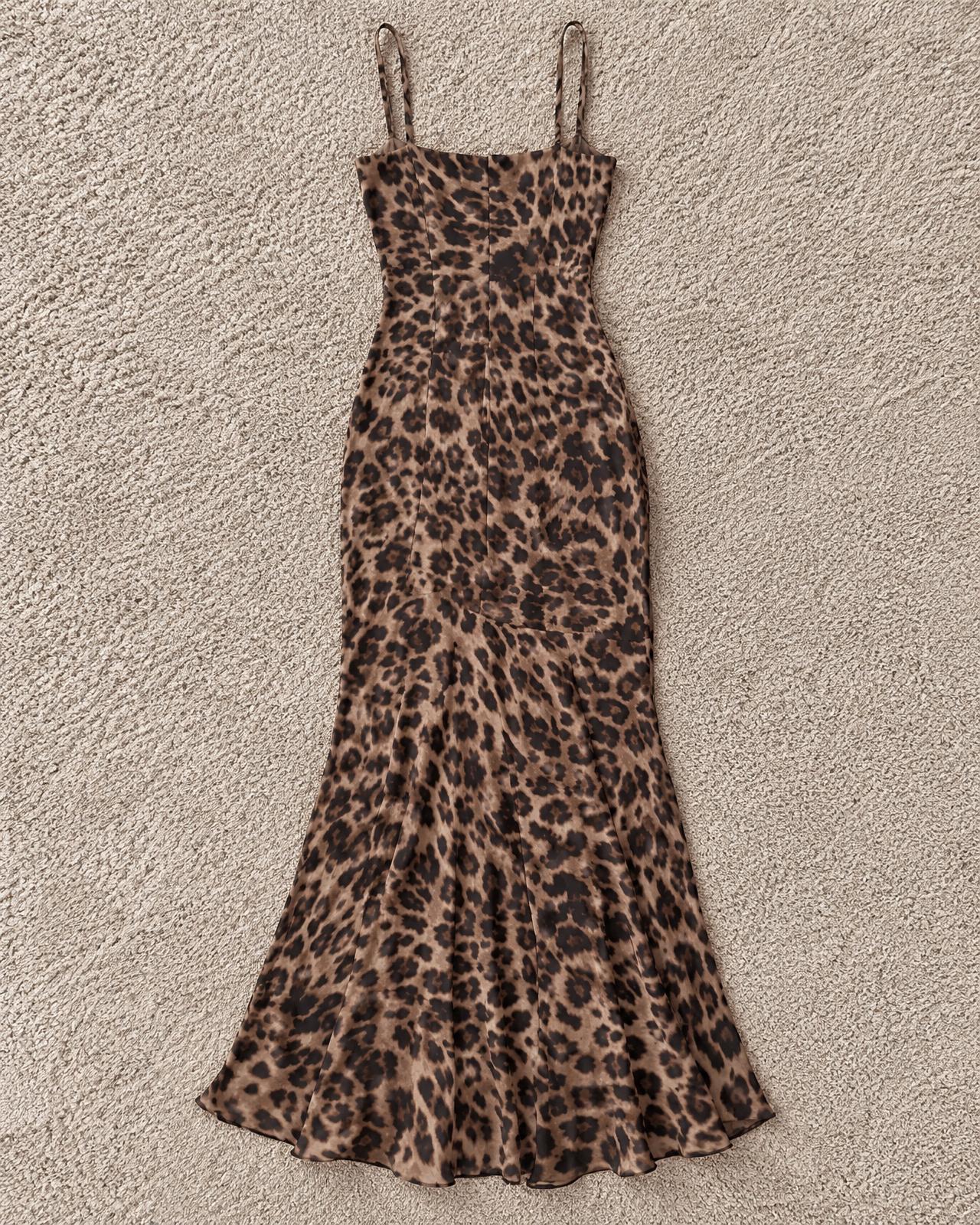 Leopard Print Strappy Maxi Dress - Fitted Silhouette