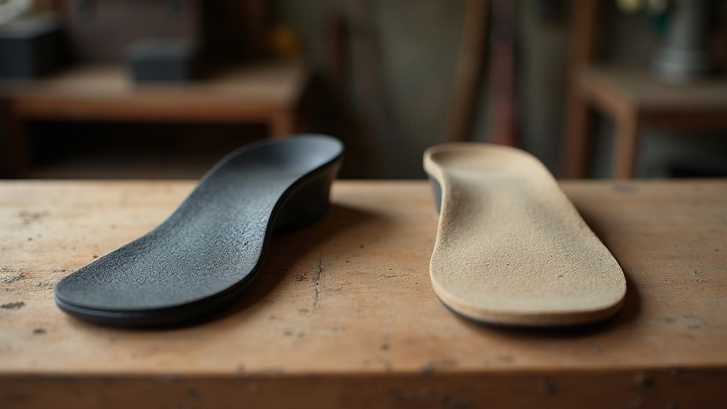 Custom orthotic insole vs. worn factory insole from a work boot