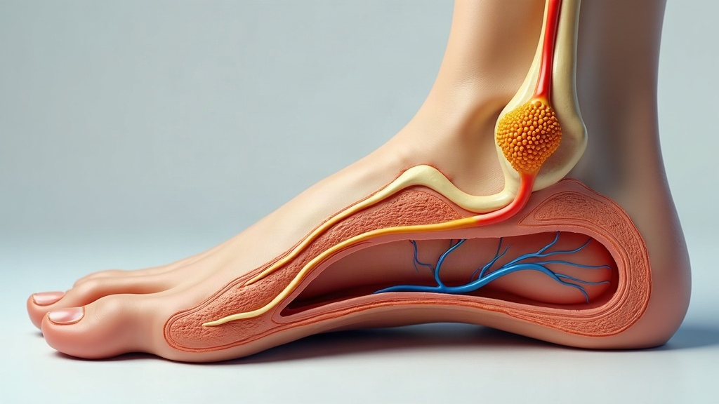 Foot nerve anatomy showing metatarsal nerve compression and tarsal tunnel pathway
