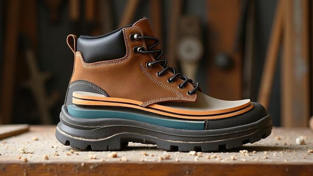 Work boot internal structure showing shank and arch support