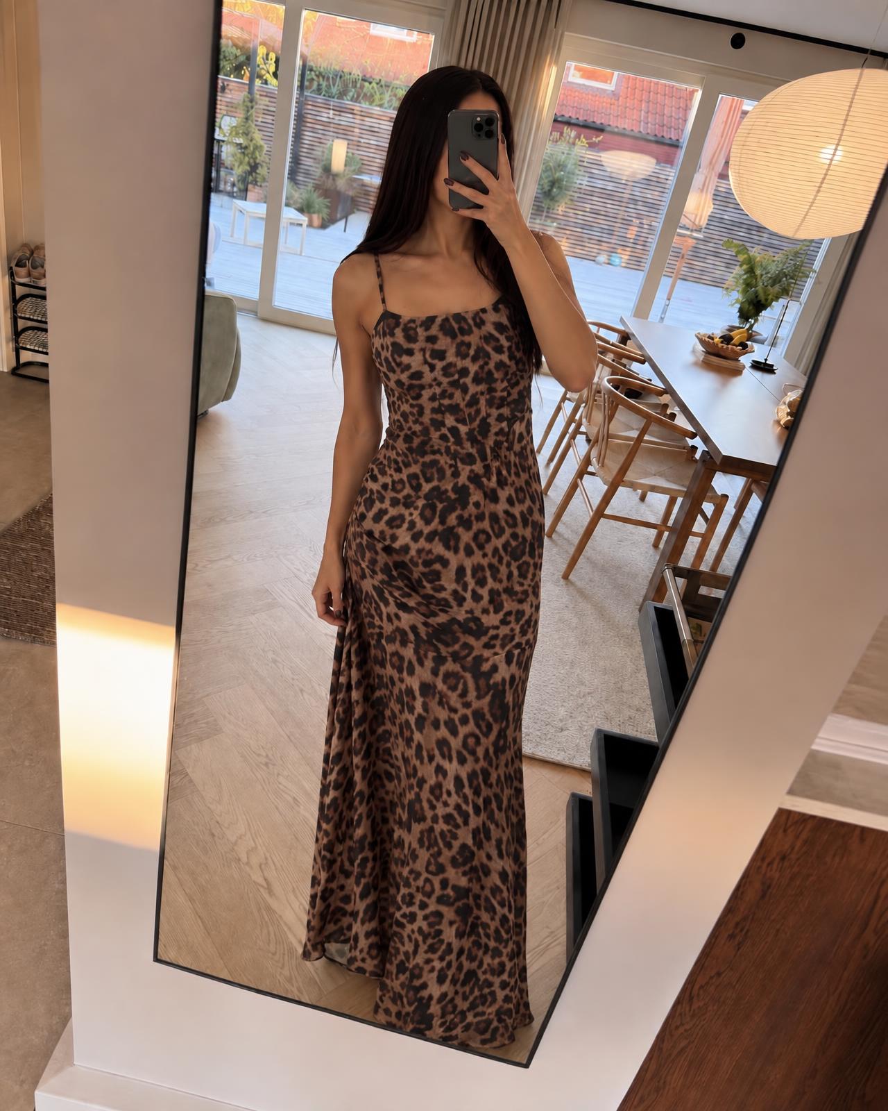 Leopard Print Strappy Maxi Dress