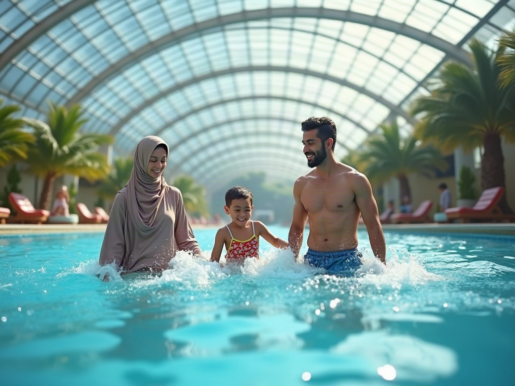 Family enjoying the wave pool at Kalahari Resorts Poconos Indoor Water Park