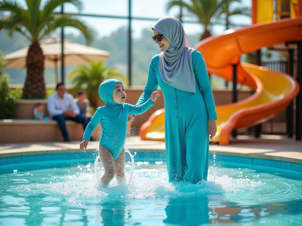 Warm, steamy, and inviting interior of an Indoor Water Park Destination, visually reinforcing the climate-controlled environment.