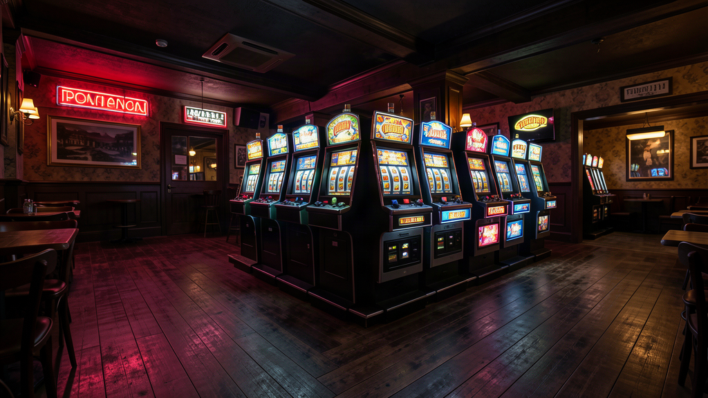 Slot machine accese in un bar italiano di notte