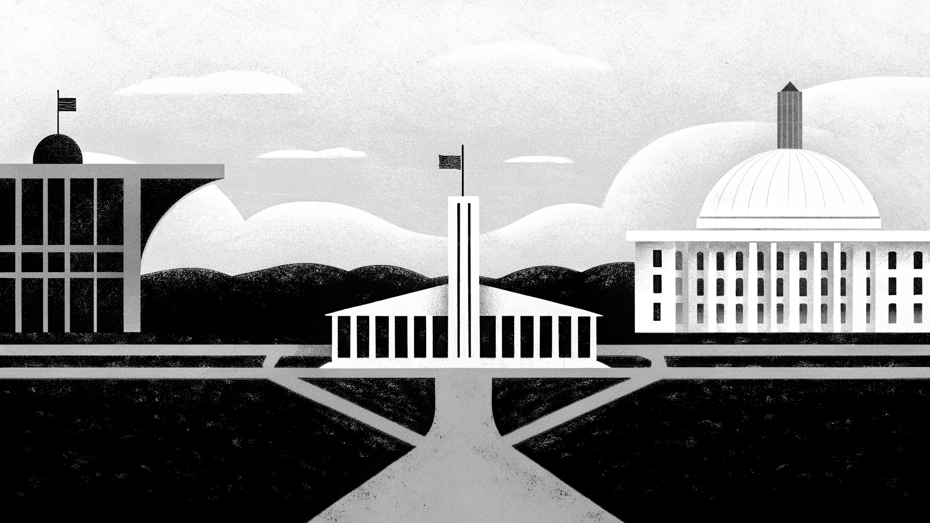 Illustration abstraite du second tour présidentiel au Brésil avec le Congrès national de Brasilia et une urne électorale.