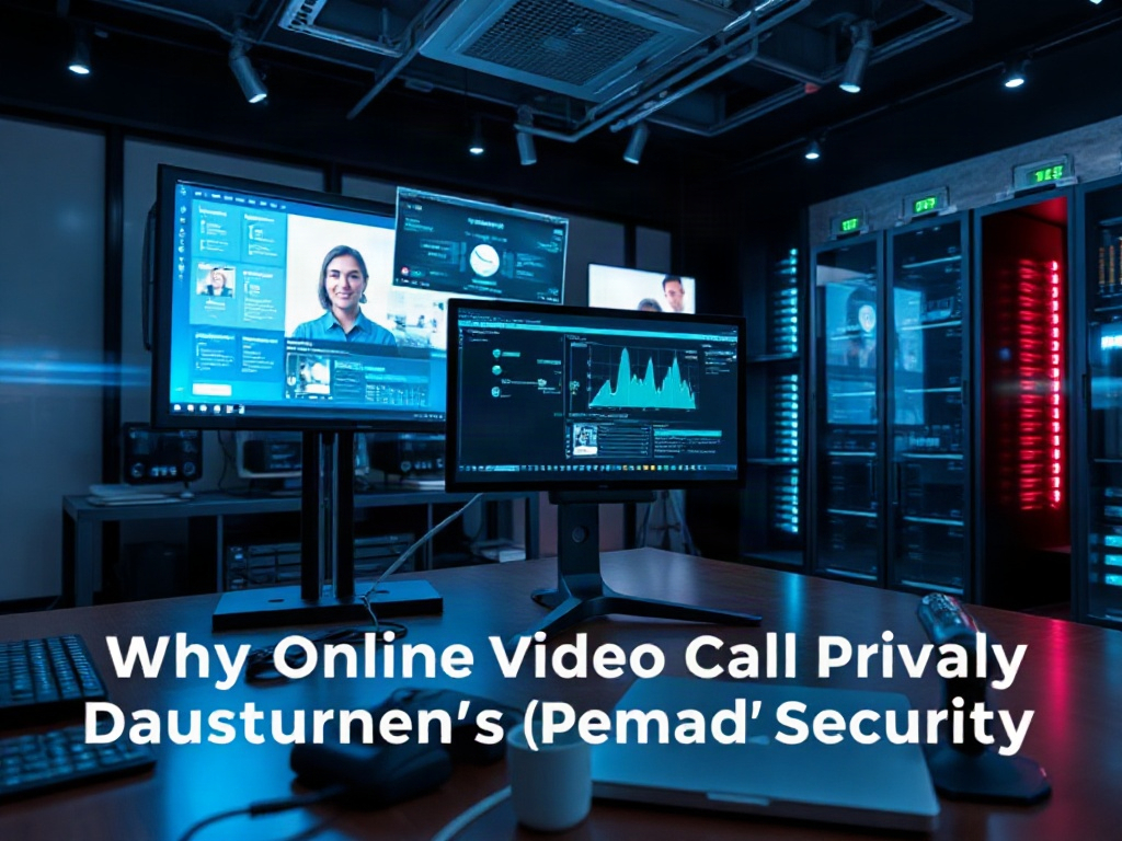 Illustration of online video call with security shield emphasizing personal cybersecurity and privacy protection