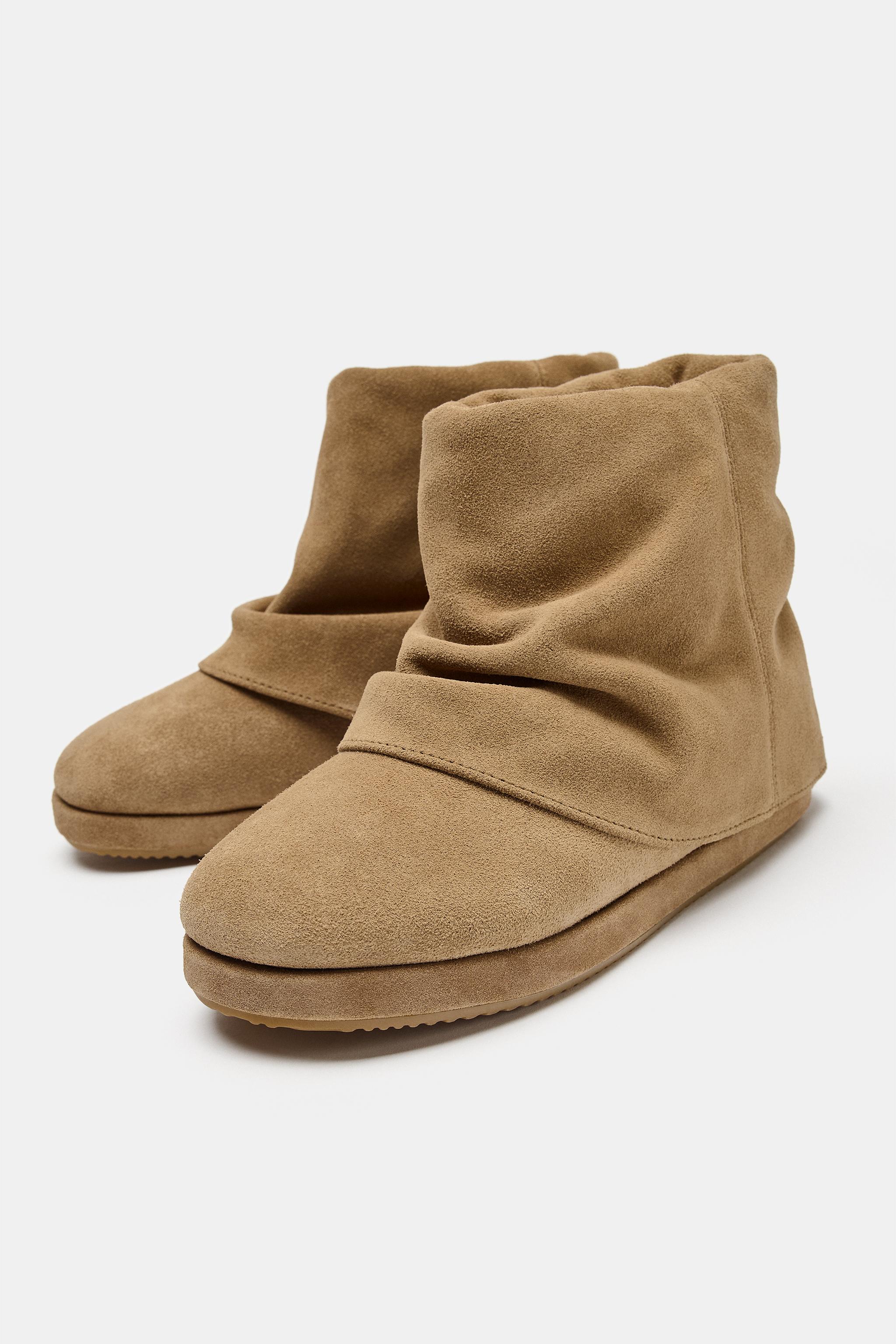 zara, LEATHER ANKLE BOOTS WITH LAYERED DETAIL