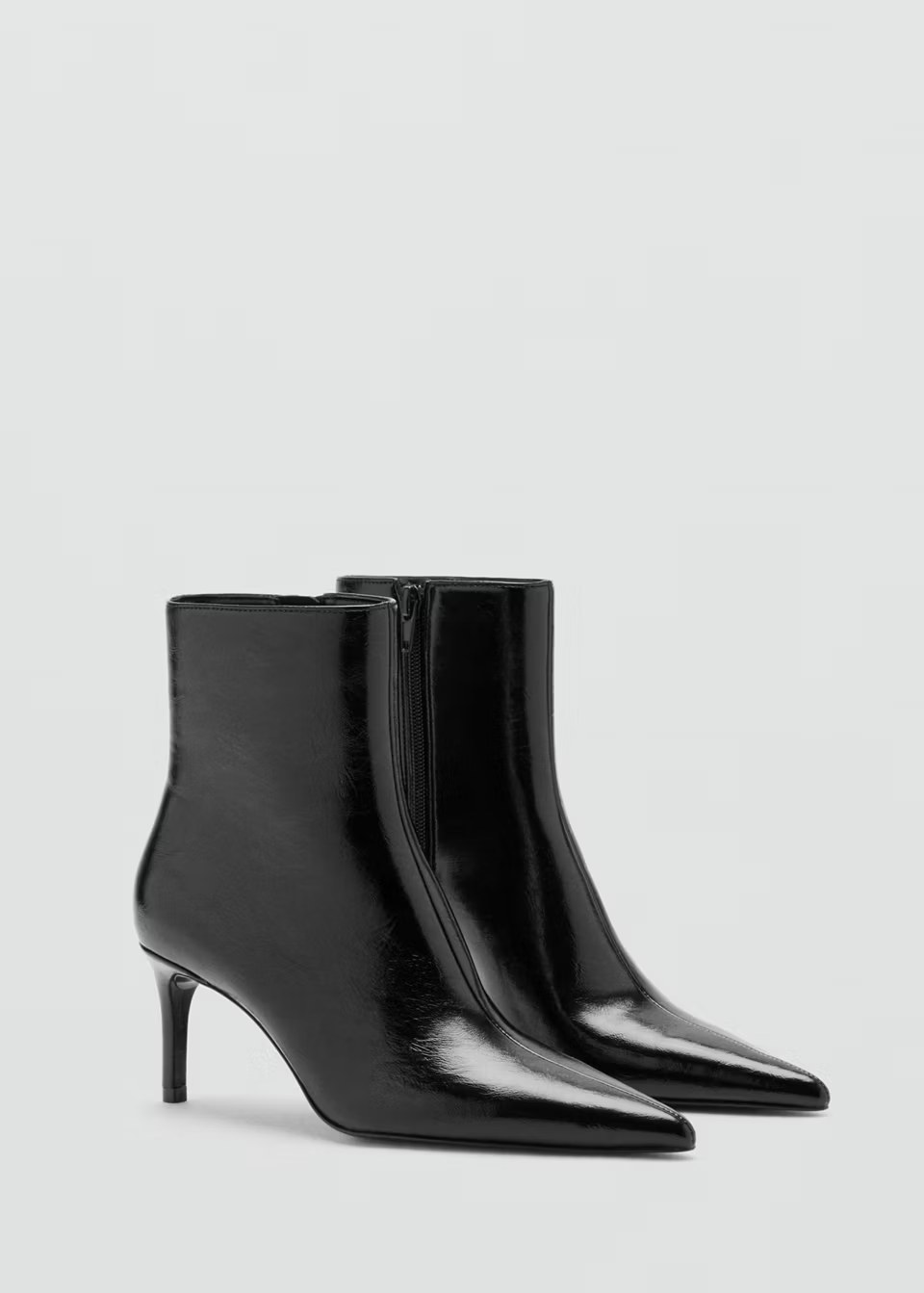mango, GLOSSY-FINISH POINTED-TOE HEELED ANKLE BOOT